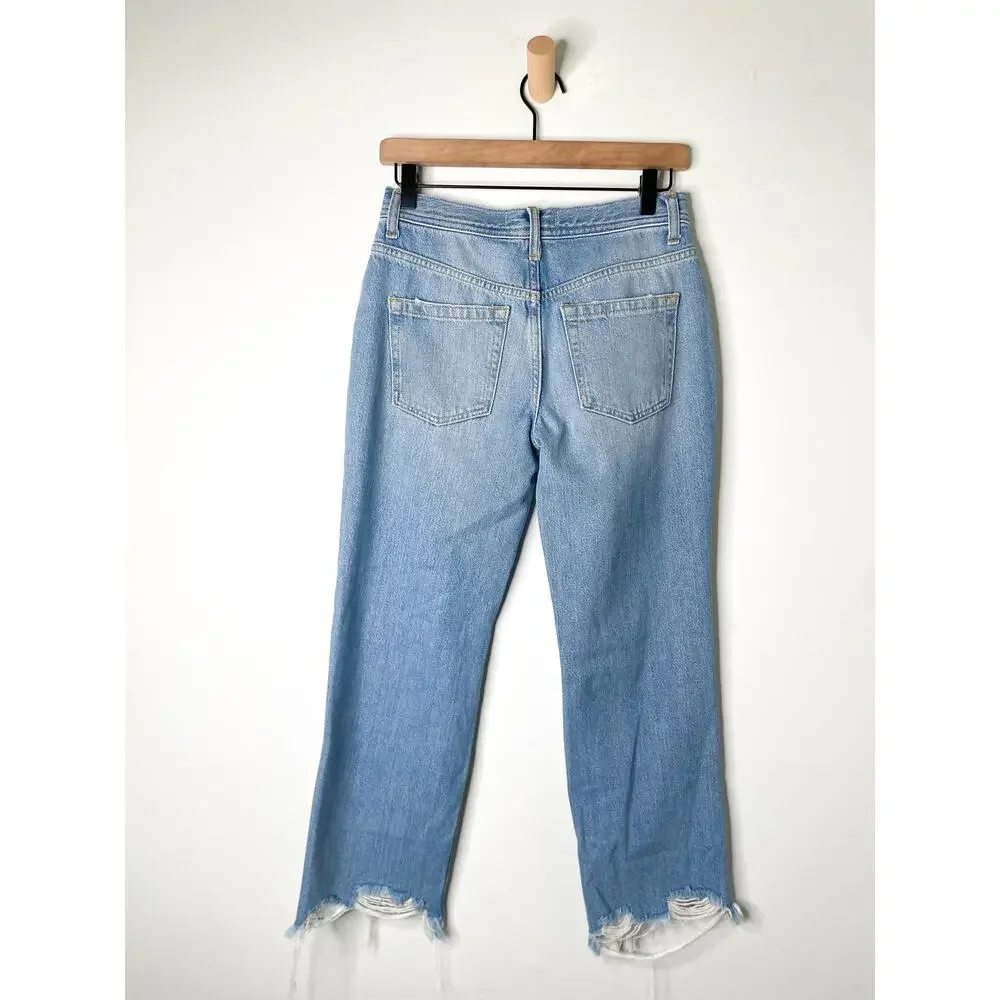 Free People Maggie Cropped Ripped Knee Jeans Size 25 Raw Ankle Distressed Denim